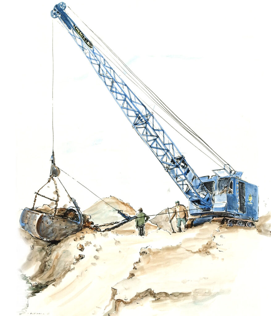 Erdbau: Illustration Seilgreifer Moebius Ingenieure